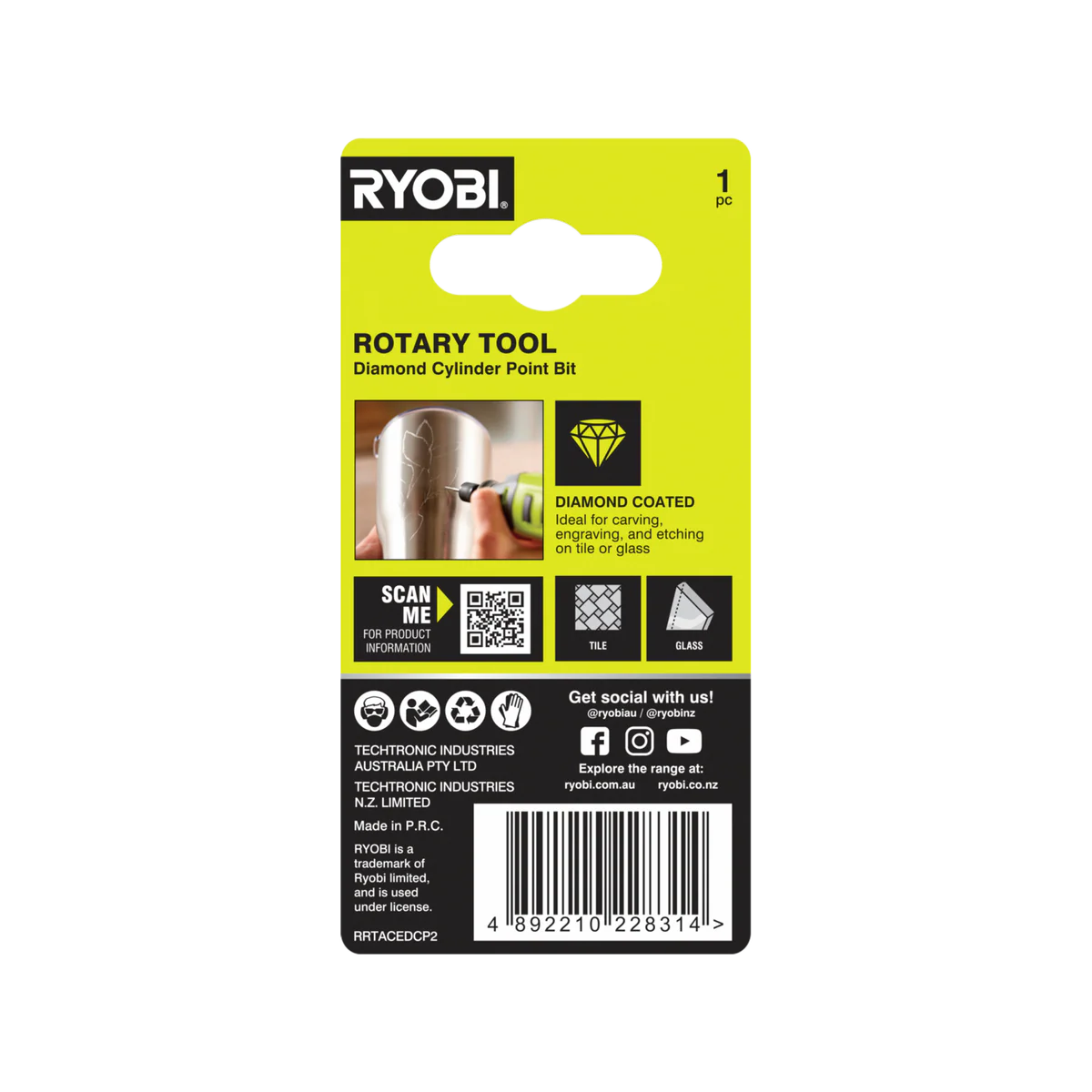 Ryobi 1.5mm Rotary Diamond Cylinder Point Bit - Precision Engraving Tool - Image 2
