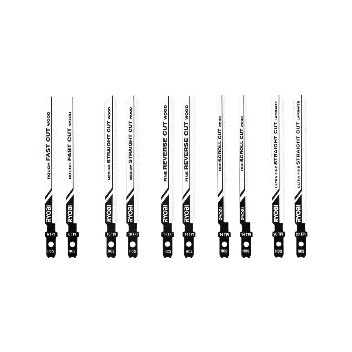 Ryobi 10 Piece Wood Jigsaw Blade Set - 100mm x 22mm - Precision Cutting