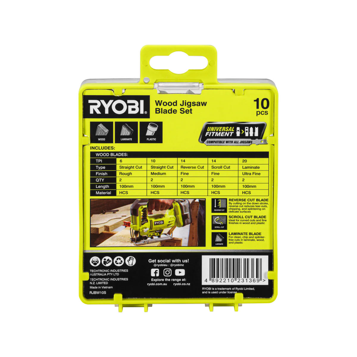Ryobi 10 Piece Wood Jigsaw Blade Set - 100mm x 22mm - Precision Cutting - Image 3