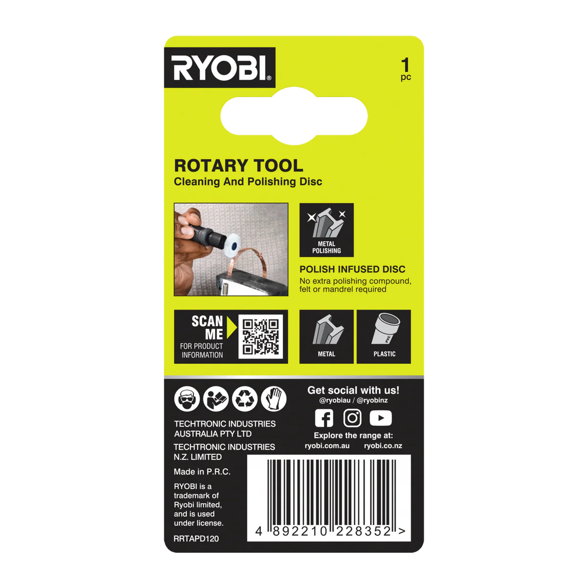 Ryobi 120 Grit Rotary Tool Cleaning and Polishing Disc - 38mm - Rust Removal - Image 2