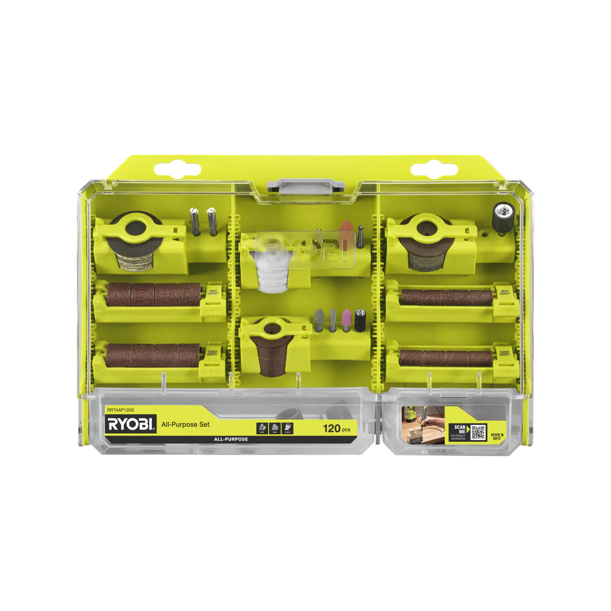 Ryobi 120 Piece All Purpose Rotary Tool Accessory Set - 55mm x 1mm x 101mm - Versatile Cutting, Polishing, Grinding