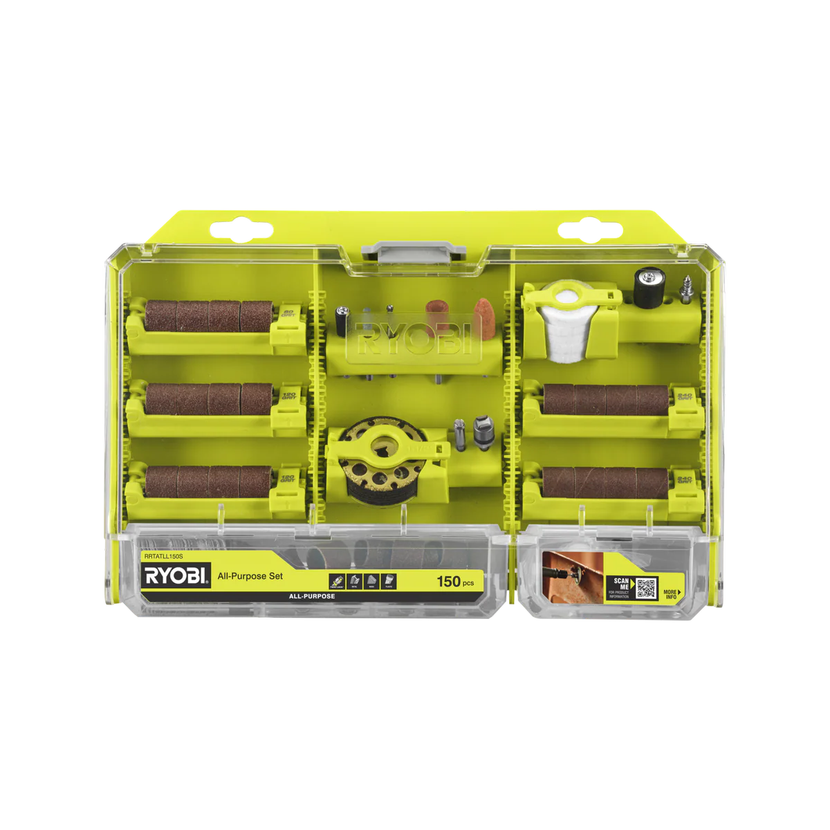 Ryobi 150 Piece Twist Lock Rotary Tool Accessory Set - 55mm x 1mm x 101mm - Versatile for Cutting, Sanding, Polishing