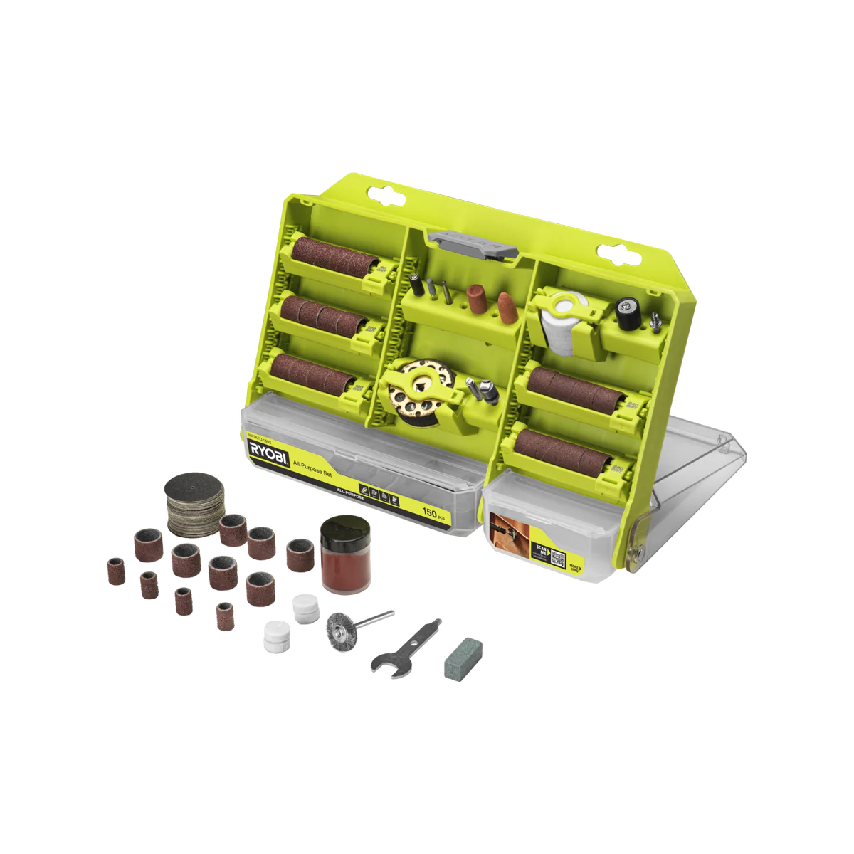 Ryobi 150 Piece Twist Lock Rotary Tool Accessory Set - 55mm x 1mm x 101mm - Versatile for Cutting, Sanding, Polishing - Image 2