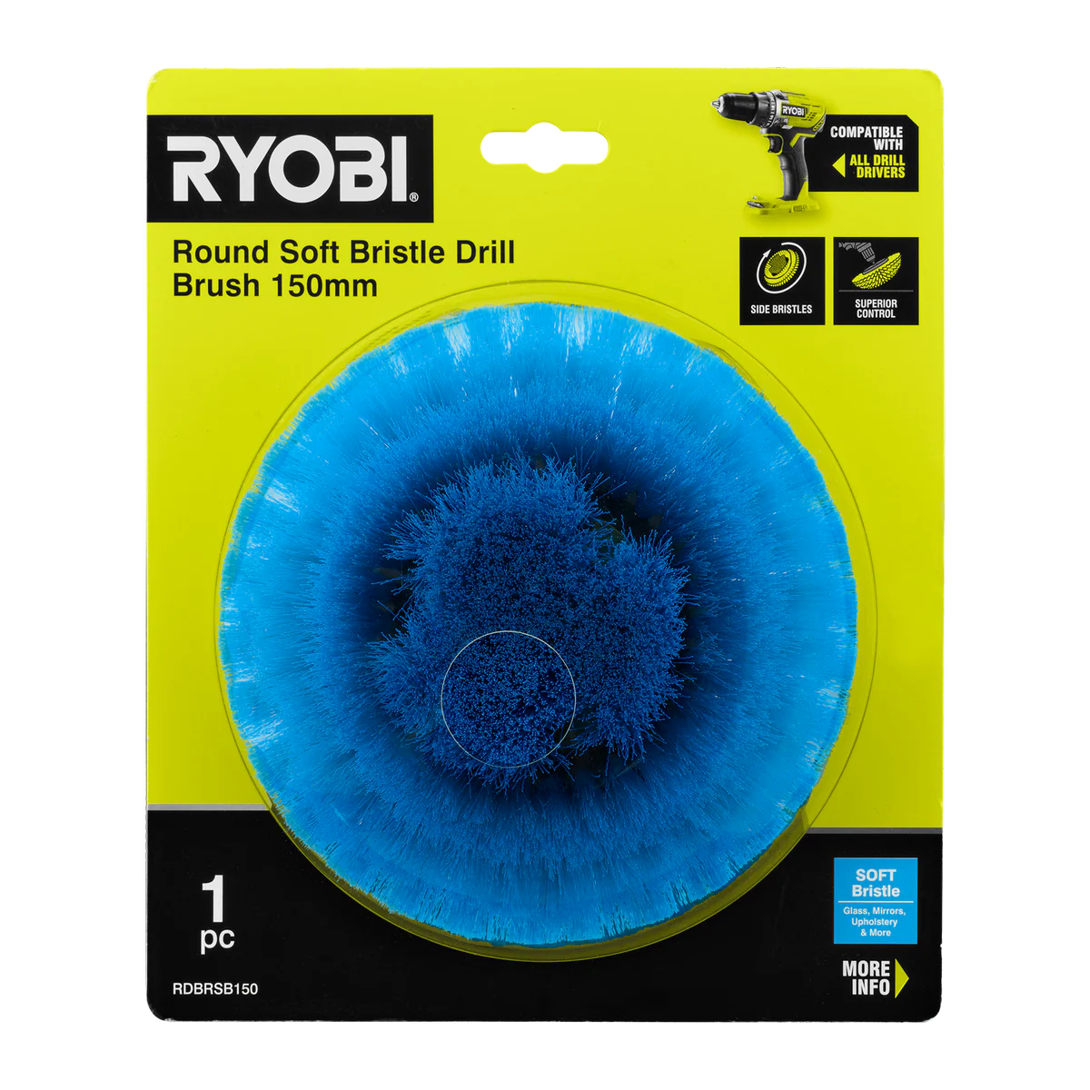 Ryobi 150mm Round Soft Bristle Brush - Light-Duty Cleaning Tool - Image 2
