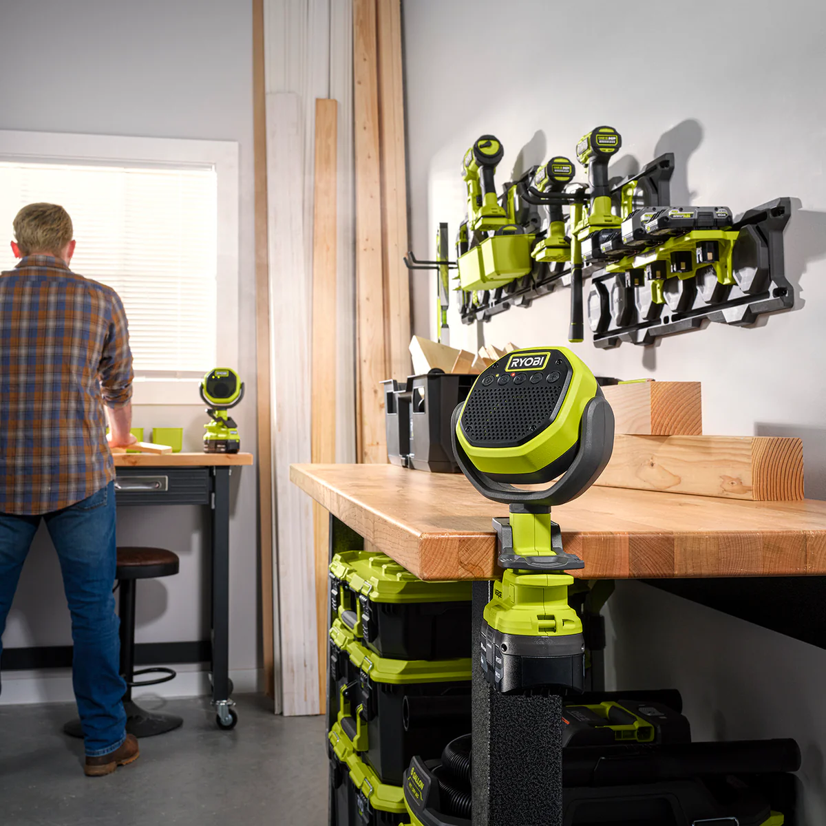 Ryobi 18V ONE+ Clamp Speaker - Portable Bluetooth - 8W - 33 Hours Runtime - Image 2