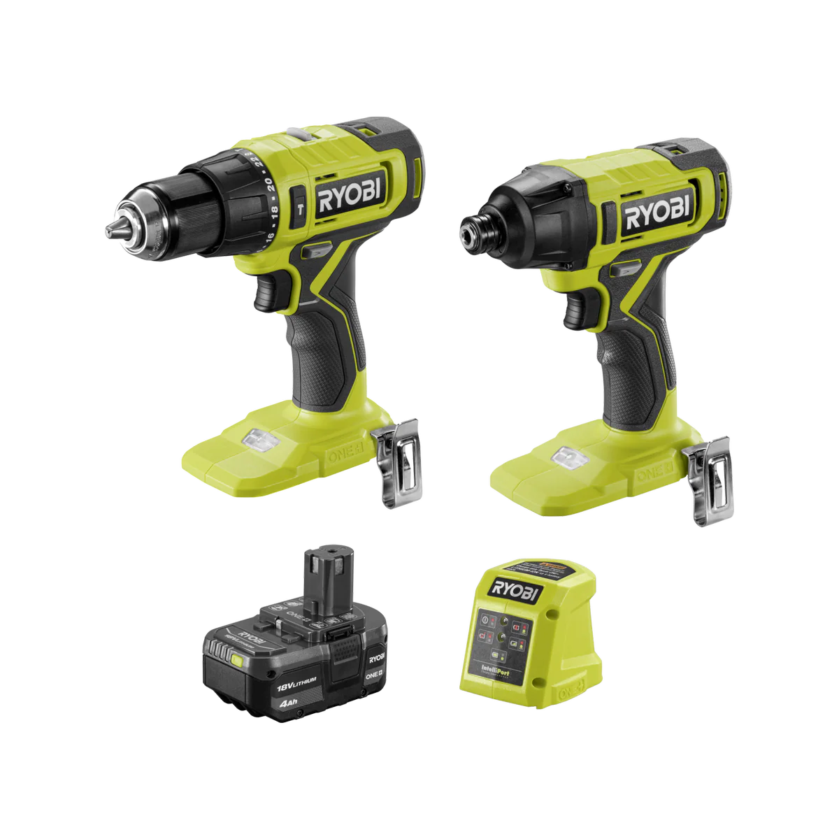 Ryobi 18V ONE+ Hammer Drill and Impact Driver Kit - 4.0Ah Battery - 180mm x 266mm x 290mm