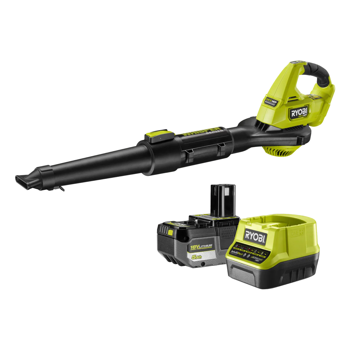 Ryobi 18V ONE+ HP Brushless Garden Blower Kit - 5.0Ah Battery - 315km/h Air Speed - Lightweight