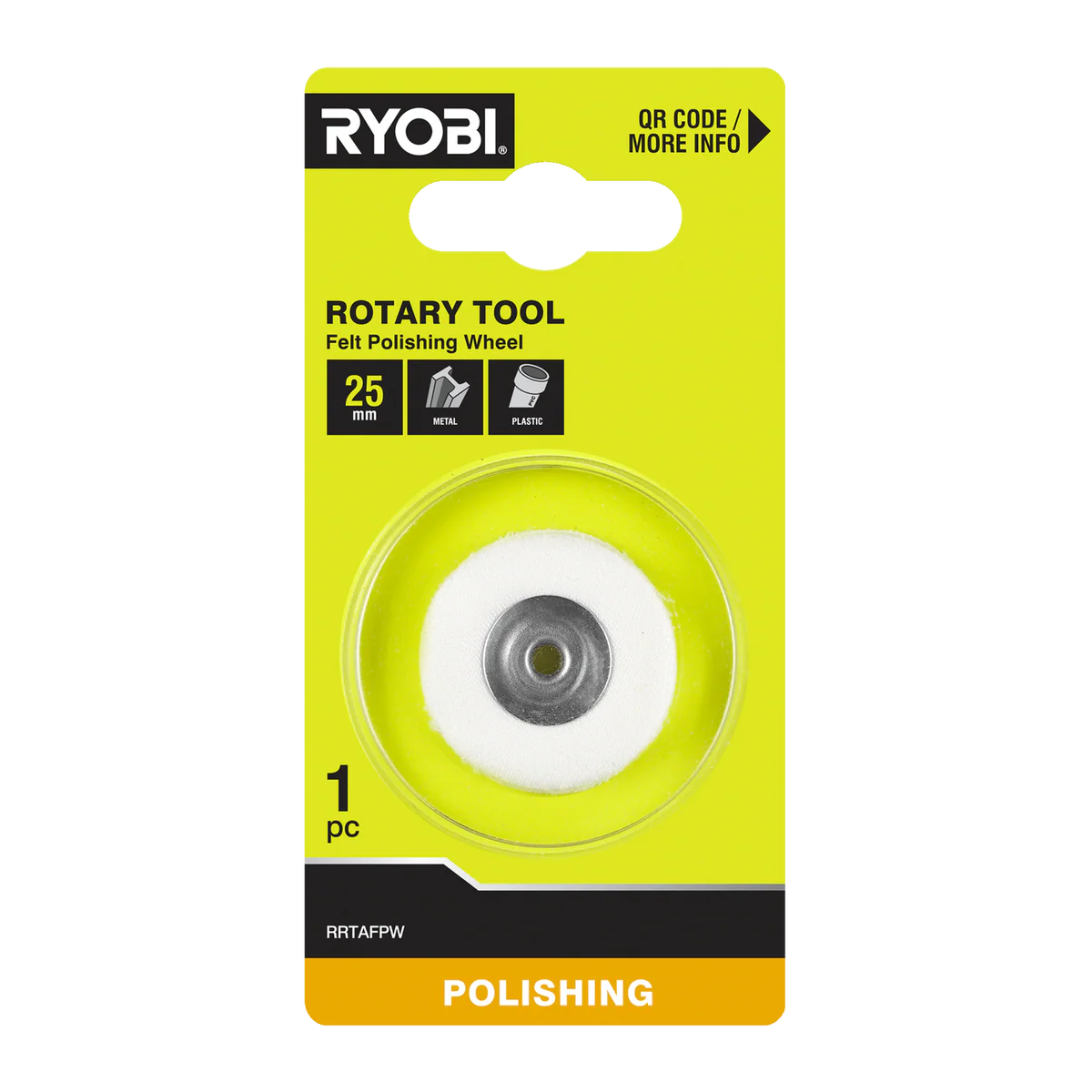 Ryobi 25mm Felt Polishing Wheel - Polishing Tool for Metal & Plastic