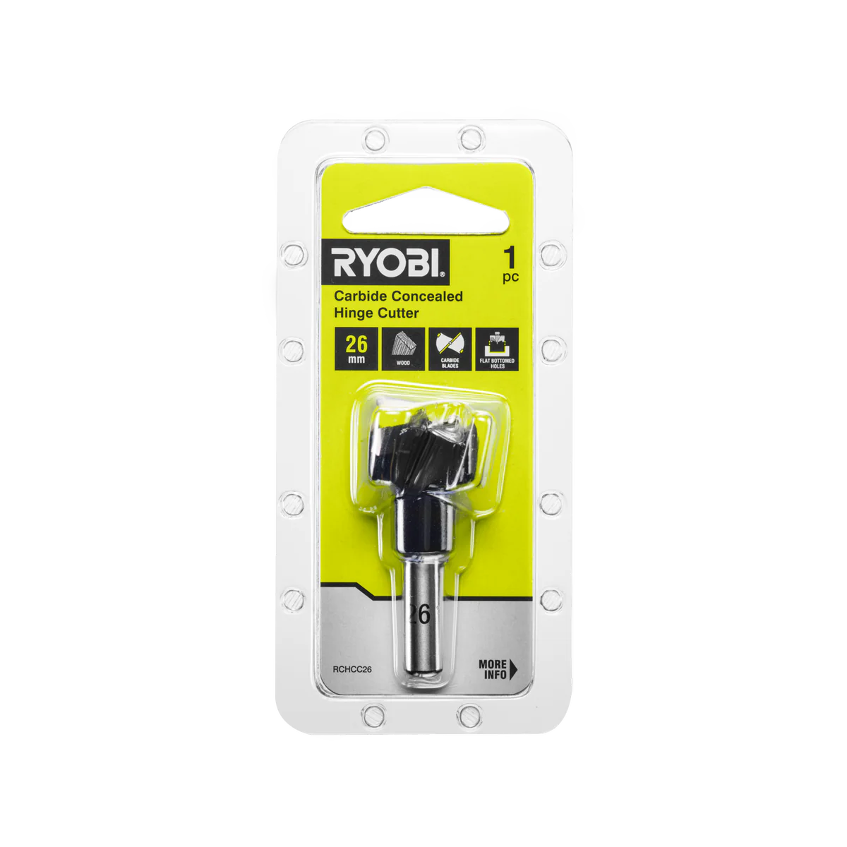 Ryobi 26mm Carbide Concealed Hinge Cutter - Precise Flat-Bottomed Holes