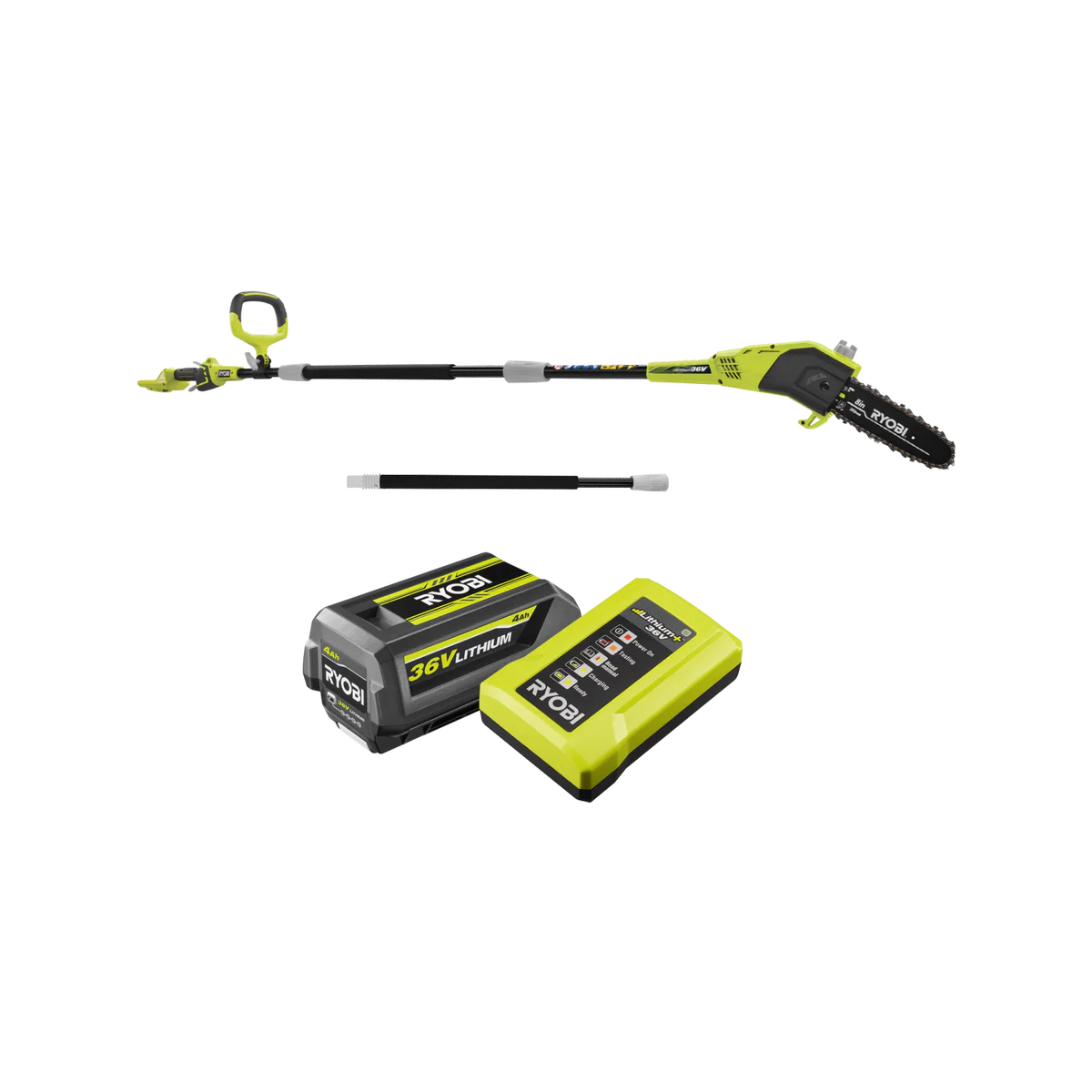 Ryobi 36V Pole Pruner Kit - 8” (20cm) - 4.0Ah Battery - Extension Pole