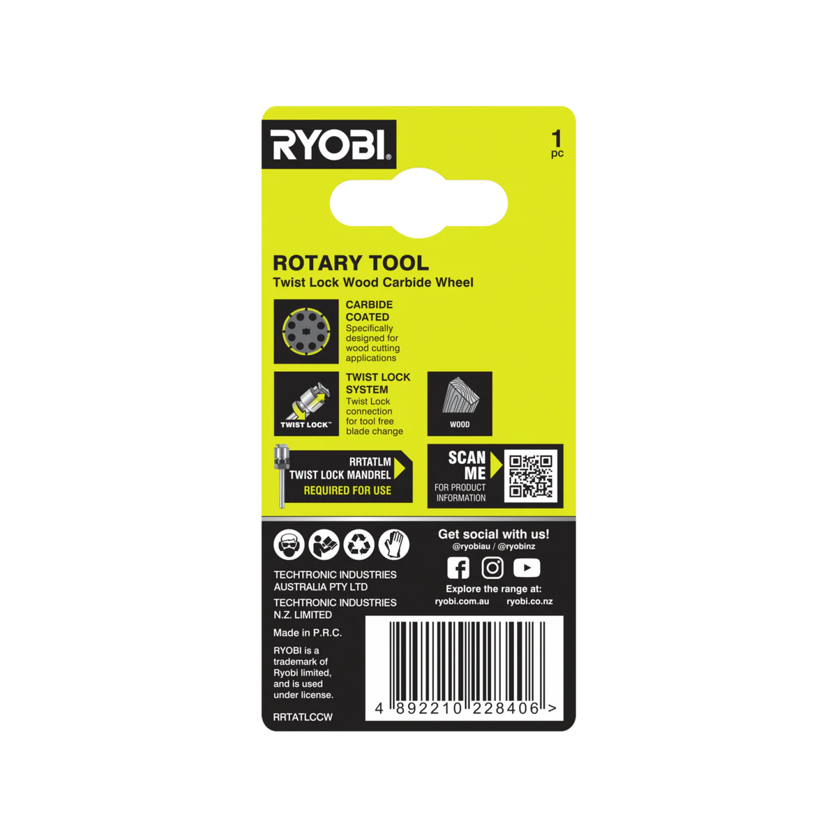 Ryobi 38mm Twist Lock Wood Carbide Wheel - Precision Cutting Tool - Image 2