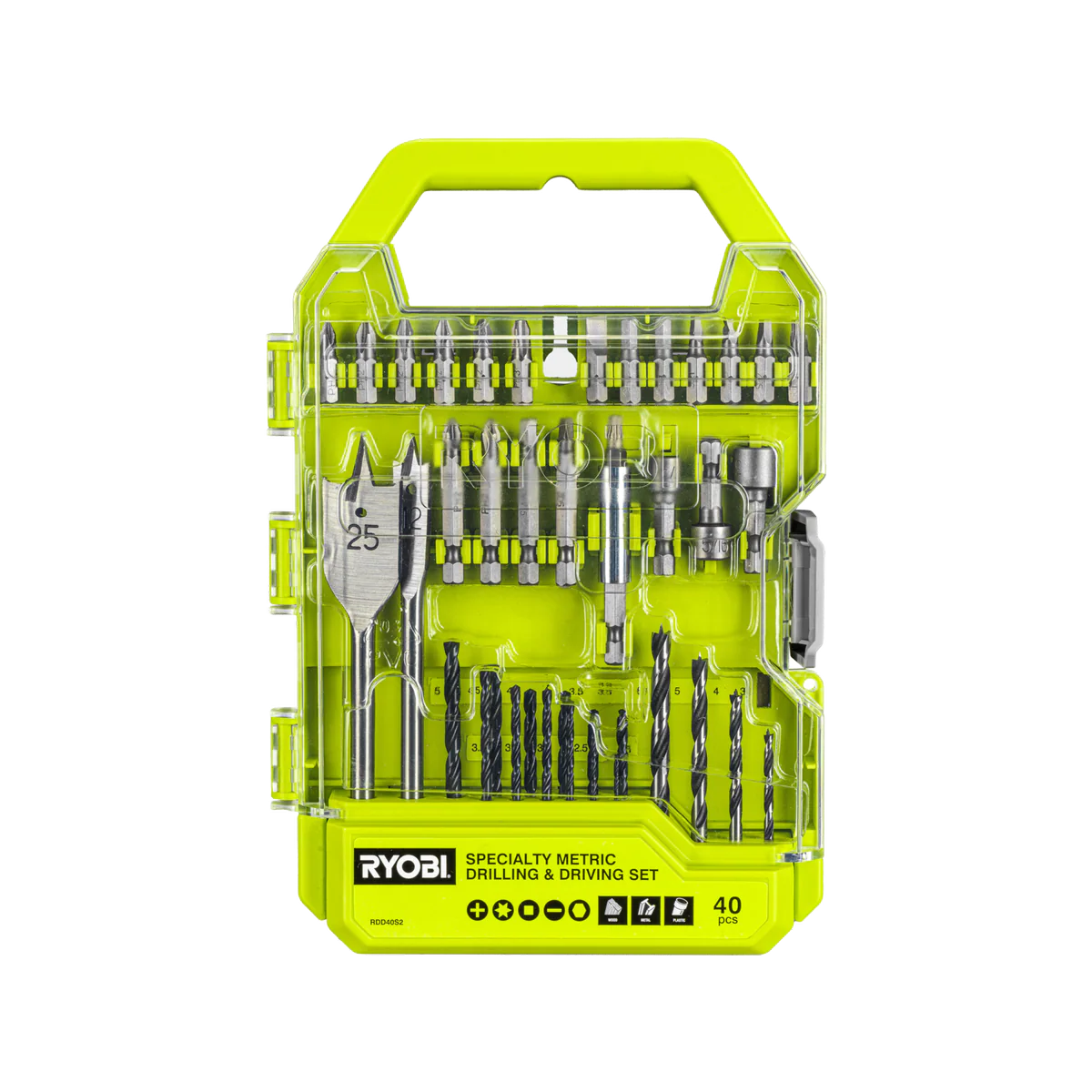 Ryobi 40 Piece Specialty Metric Drill and Drive Set - 170mm x 245mm - Versatile Bits