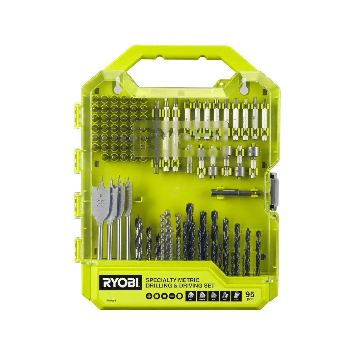 Ryobi 95 Piece Specialty Metric Drill and Drive Set - 251mm x 320mm - Versatile Bits