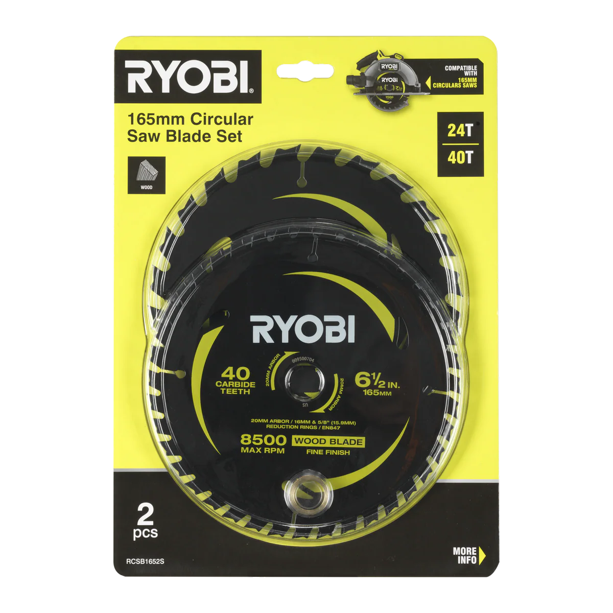 Ryobi Circular Saw Blade 2 Pack - 165mm 24T & 40T - Quick Cuts & Fine Finishes - Image 2