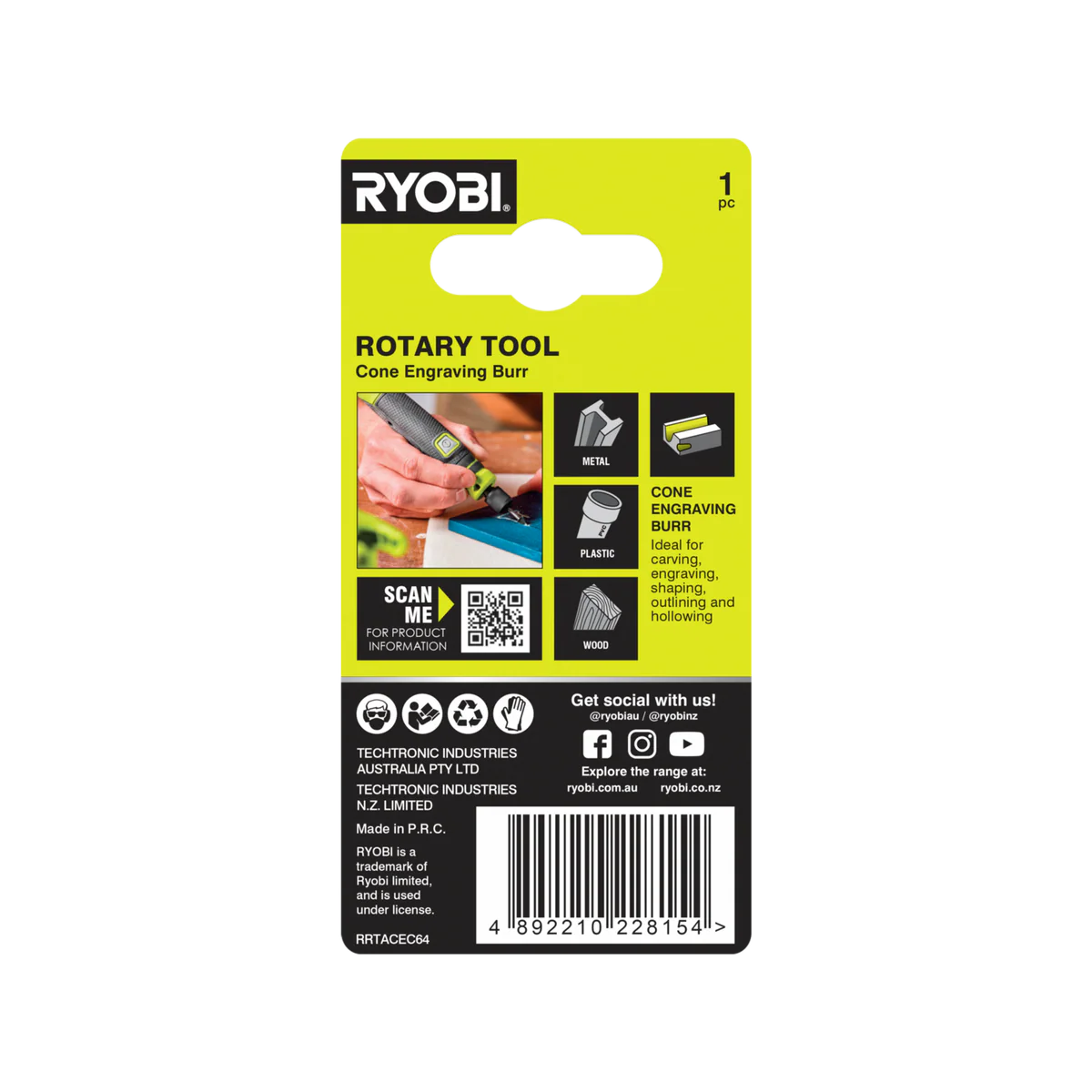 Ryobi Cone Shaped Engraving Burr - 6.4mm - High-Speed Steel - Precision Carving - Image 2