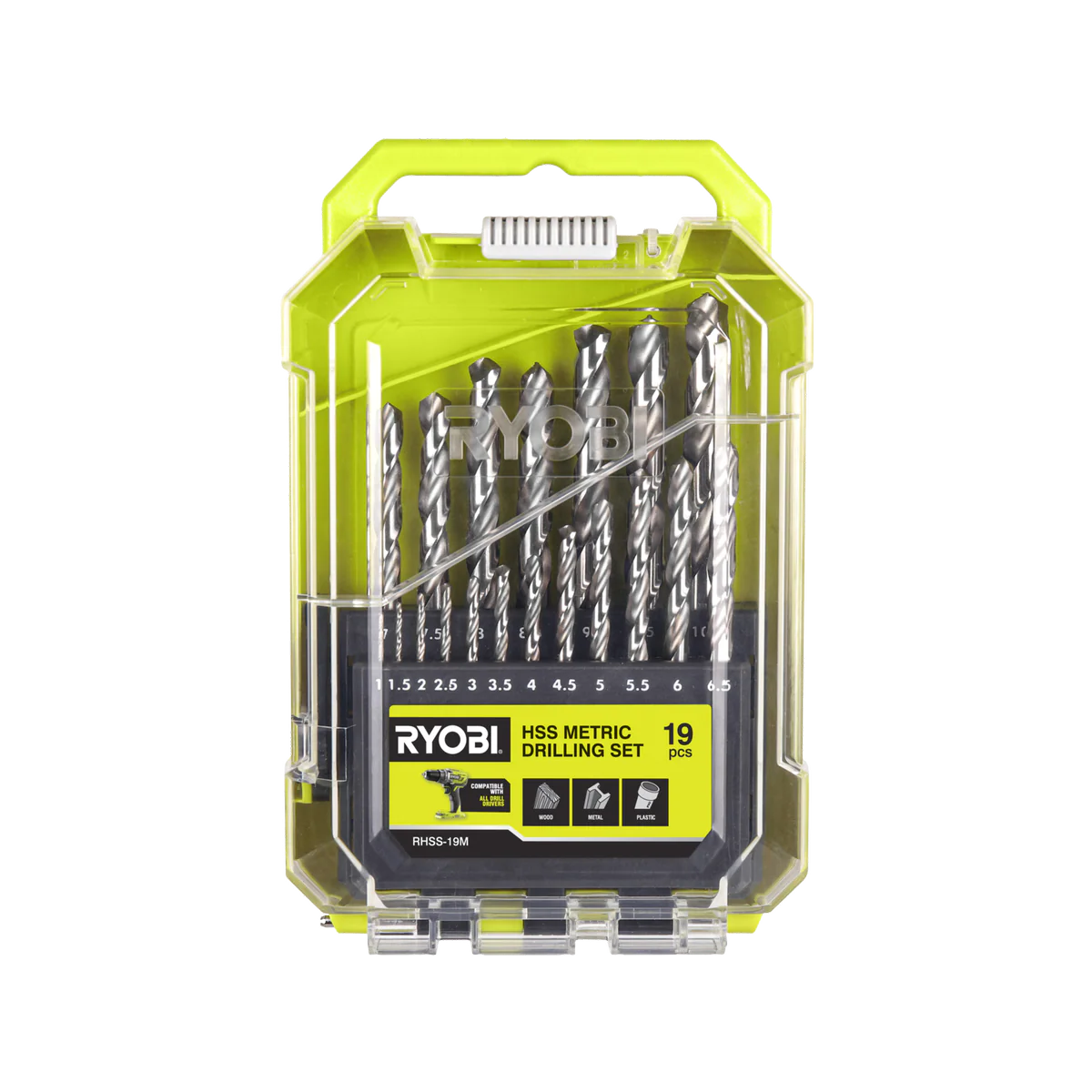 Ryobi Drill Bit Set - 19 Piece - High Speed Steel - Metric Sizes