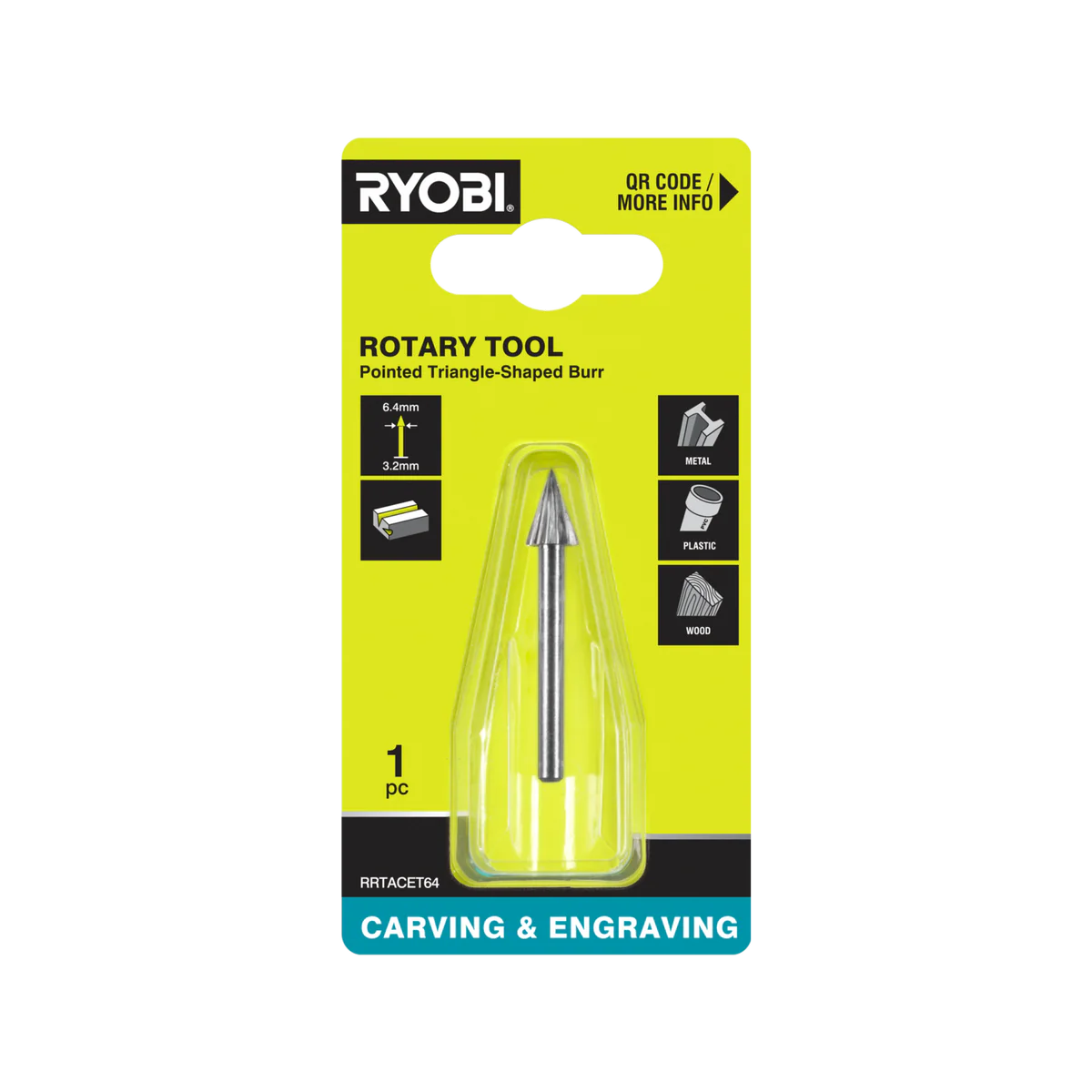 Ryobi Engraving Burr - 6.4mm Pointed Triangle - High-Speed Steel - Precision Carving