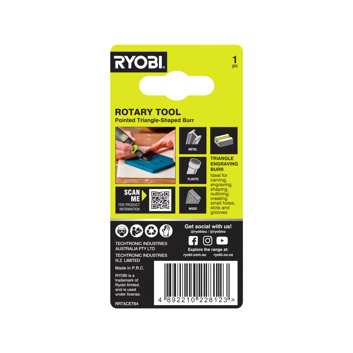Ryobi Engraving Burr - 6.4mm Pointed Triangle - High-Speed Steel - Precision Carving - Image 2