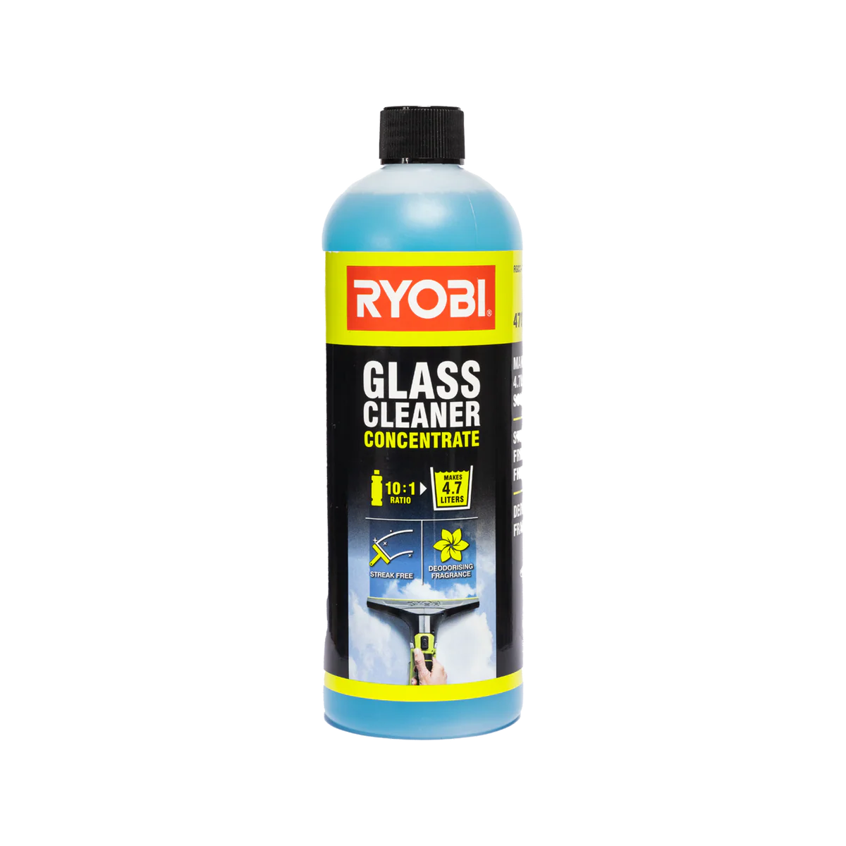 Ryobi Glass Cleaner Concentrate - 470ml - Streak-Free Finish - Deodorising