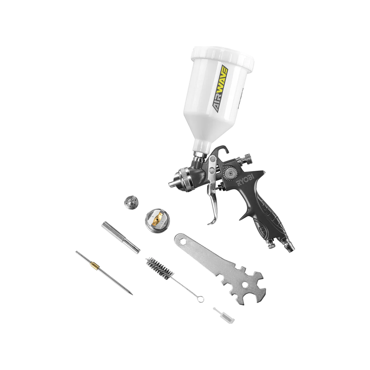 Ryobi Gravity Spray Gun - 600mm - 1.3mm/1.4mm Tips - Adjustable Flow