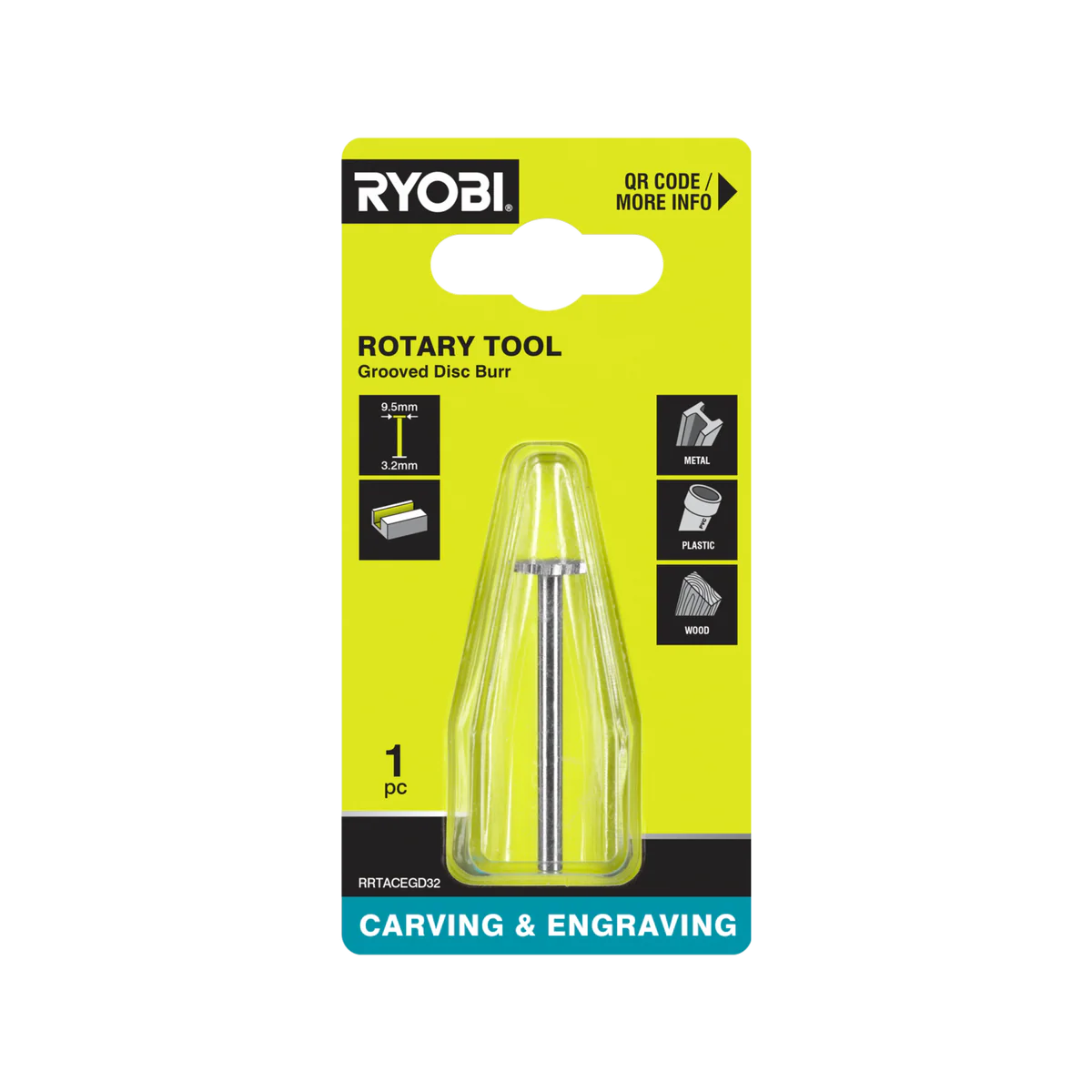 Ryobi Grooved Disc Engraving Burr - 9.5mm - High-Speed Steel - Precision Carving