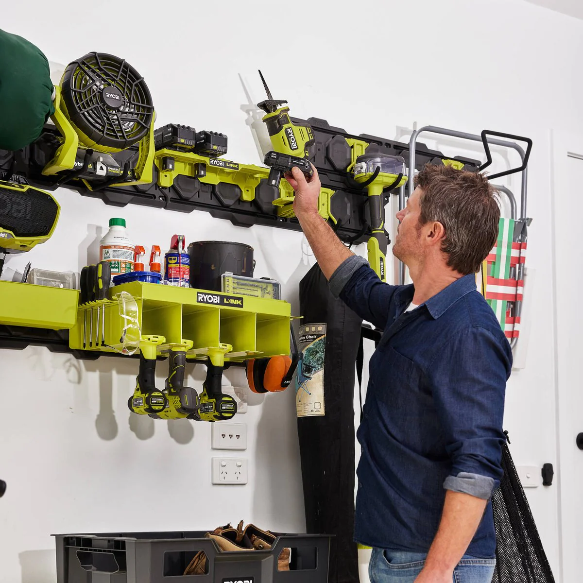 Ryobi Link 12 Piece Wall Kit - Modular Storage System - 838mm Rails - 94kg Capacity - Image 5