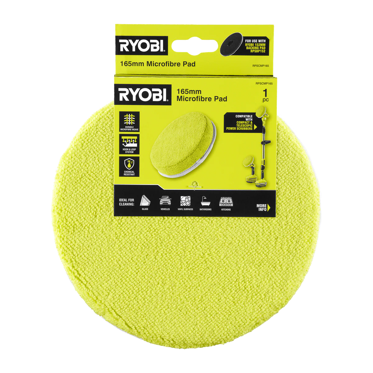 Ryobi Microfibre Cloth Cleaning Pad 165mm - Durable - For Delicate Surfaces - Image 2