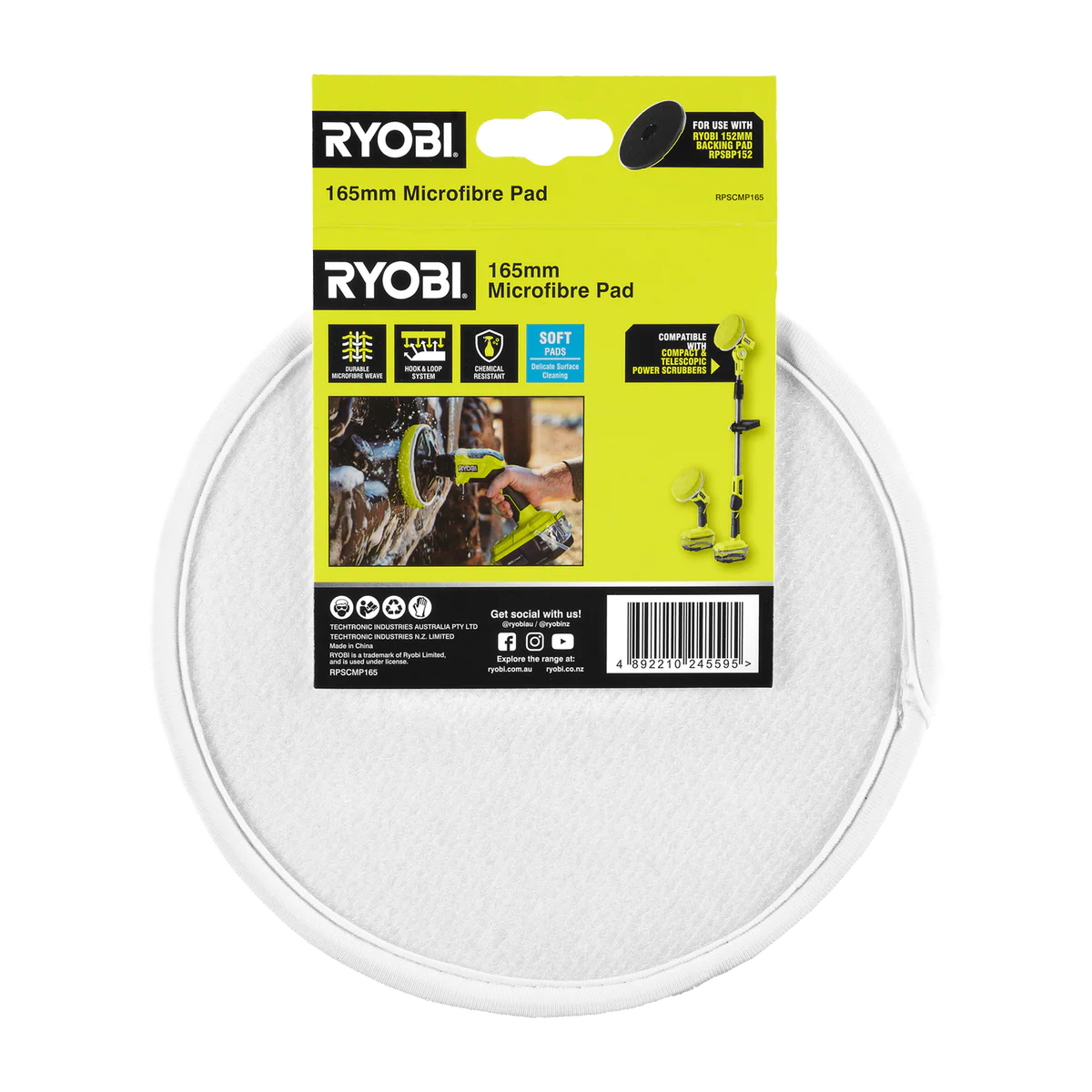 Ryobi Microfibre Cloth Cleaning Pad 165mm - Durable - For Delicate Surfaces - Image 3