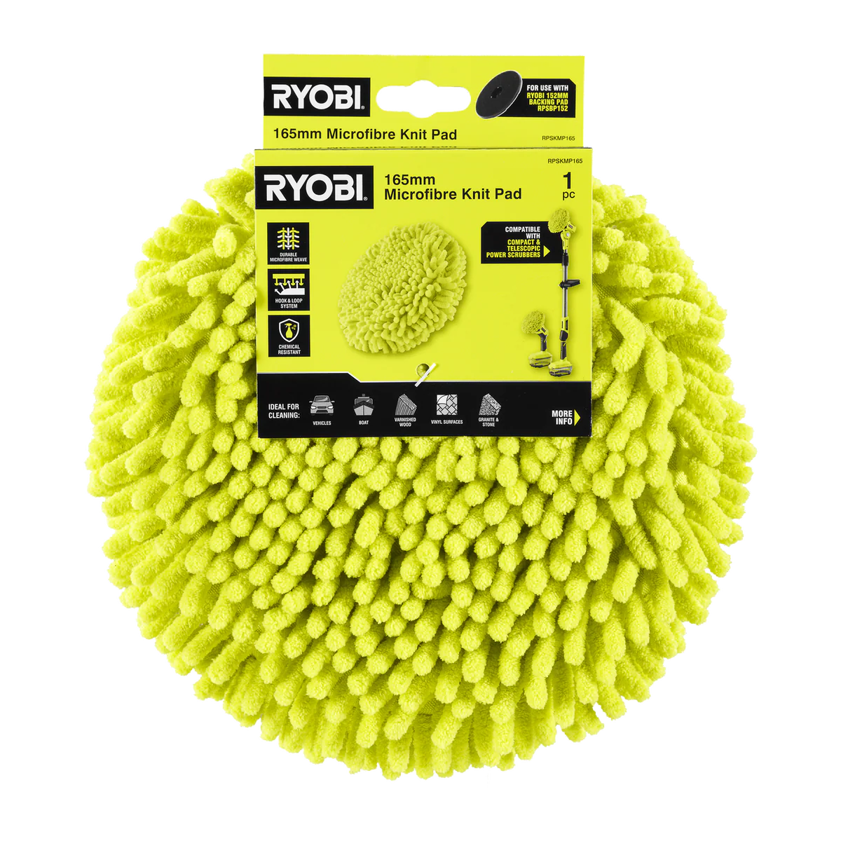 Ryobi Microfibre Knit Cleaning Pad - 165mm - Durable for Delicate Surfaces - Image 2