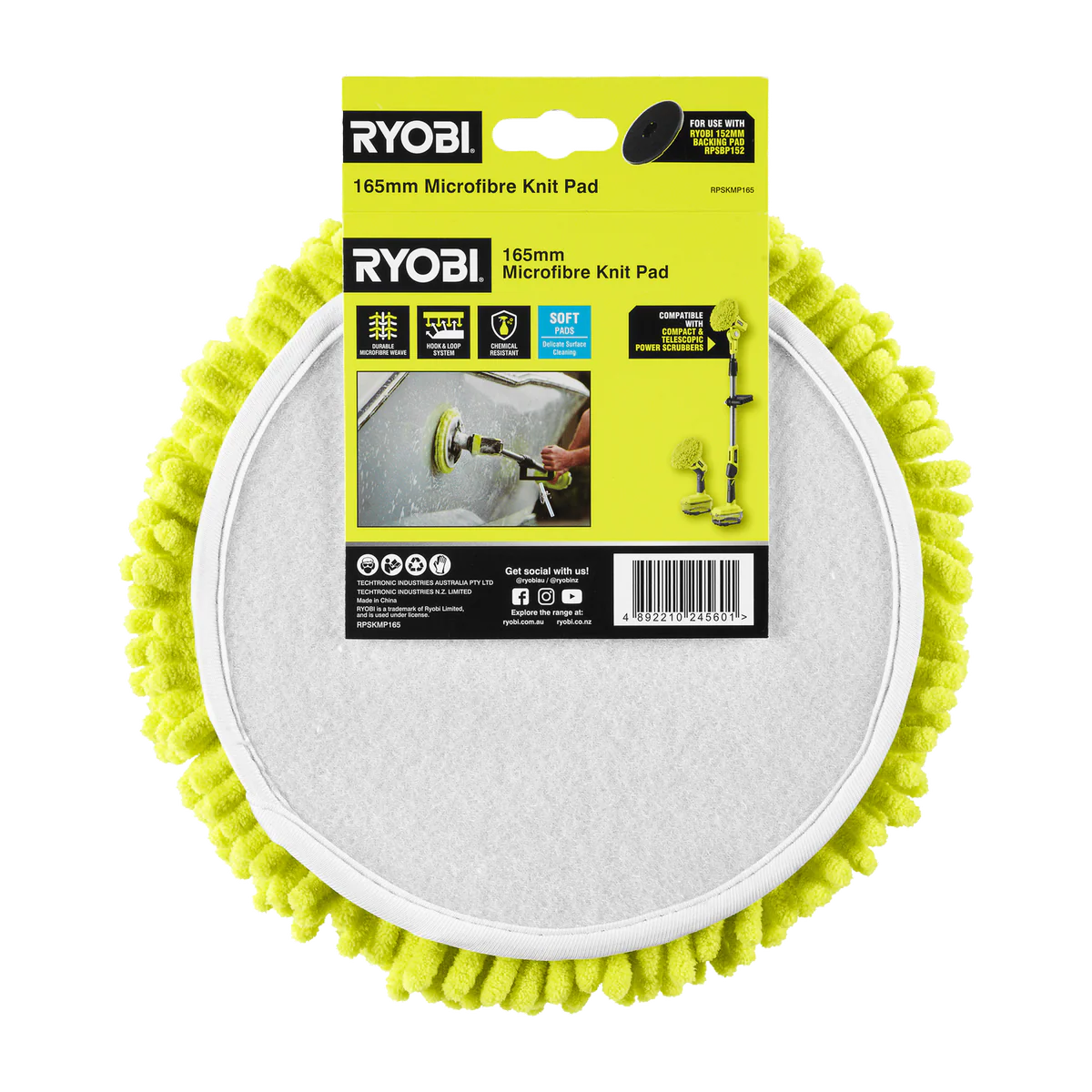 Ryobi Microfibre Knit Cleaning Pad - 165mm - Durable for Delicate Surfaces - Image 3