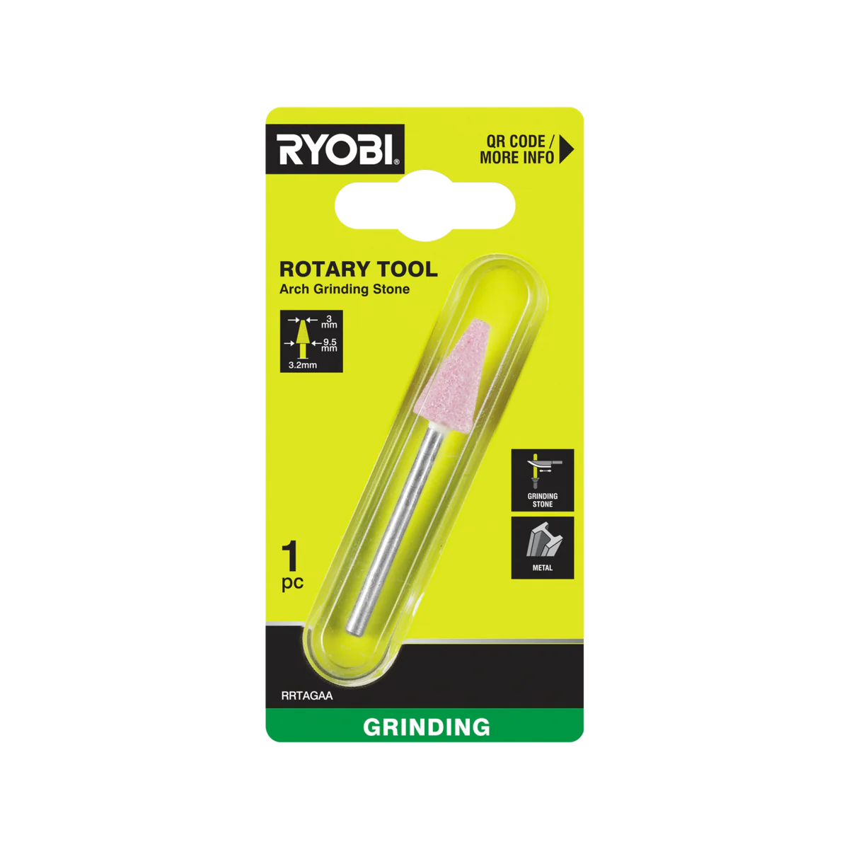 Ryobi Rotary Arch Grinding Stone - 9.5mm - High-Grade Aluminium Oxide - Sharpening & Grinding Tool
