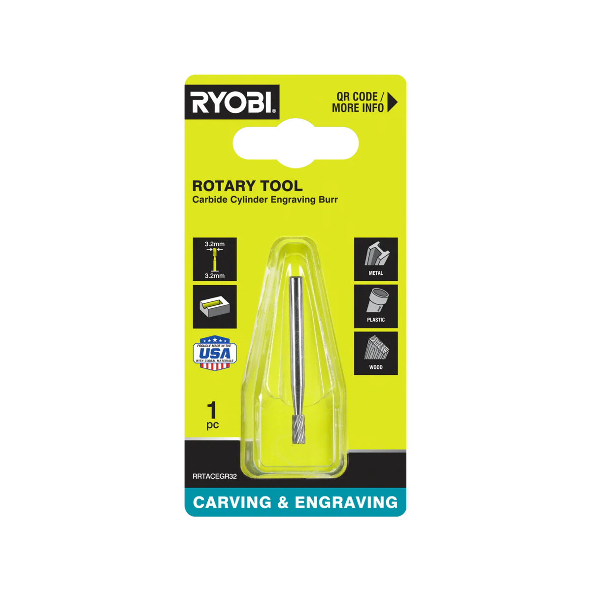 Ryobi Rotary Carbide Engraving Burr - 3.2mm - Durable - Fast Engraving