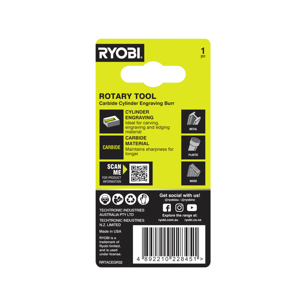 Ryobi Rotary Carbide Engraving Burr - 3.2mm - Durable - Fast Engraving - Image 2
