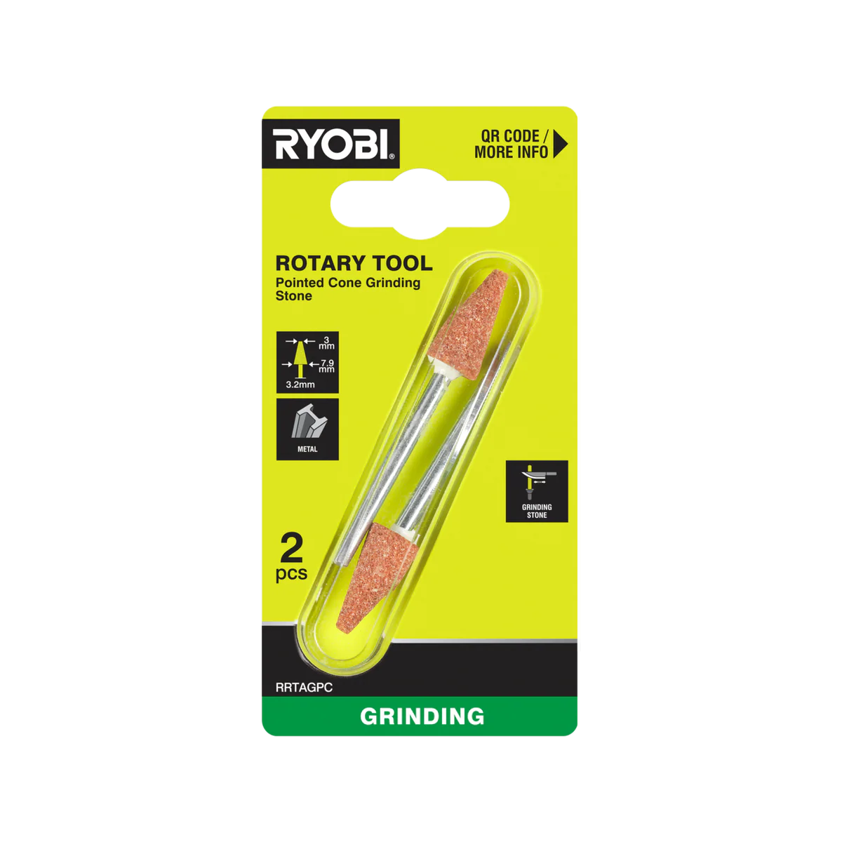 Ryobi Rotary Pointed Cone Grinding Stone 7.9mm - Aluminium Oxide - Durable