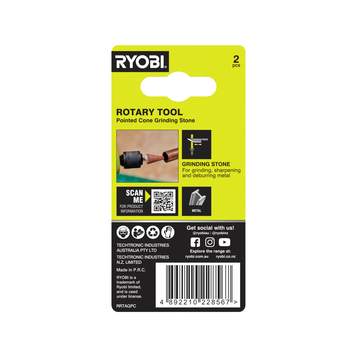 Ryobi Rotary Pointed Cone Grinding Stone 7.9mm - Aluminium Oxide - Durable - Image 2