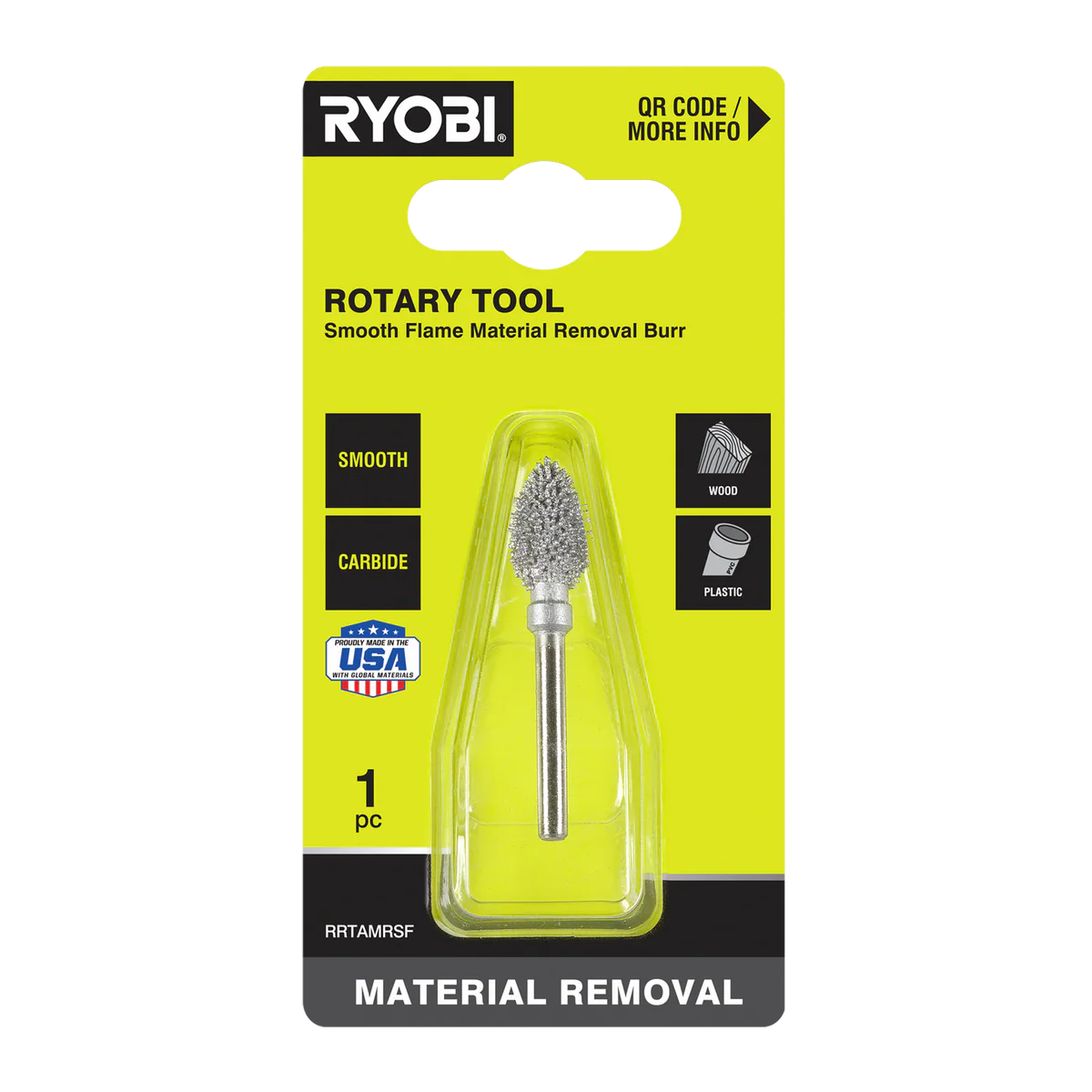 Ryobi Rotary Smooth Flame Material Removal Burr - 51mm x 21mm x 101mm - Efficient Concave Cuts