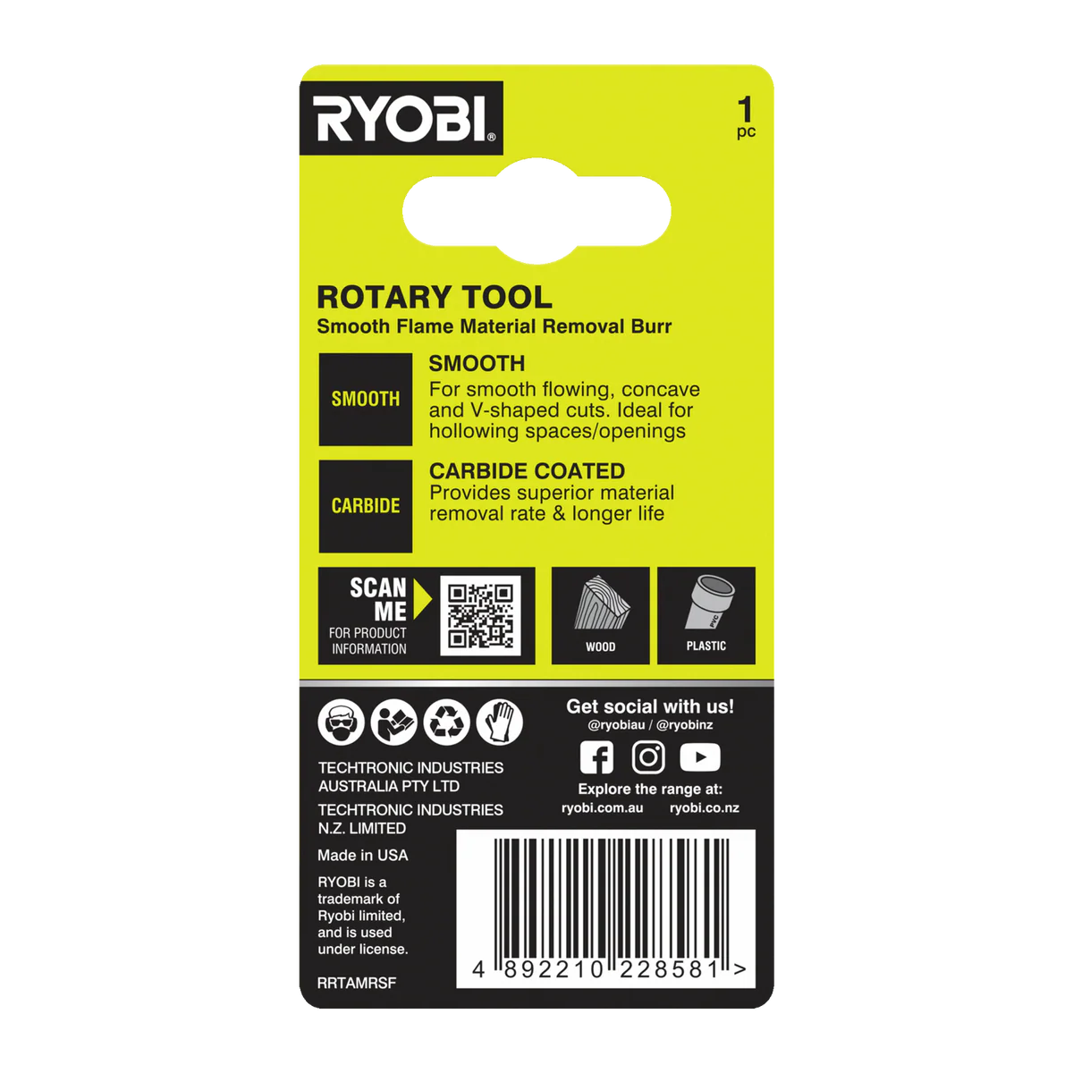 Ryobi Rotary Smooth Flame Material Removal Burr - 51mm x 21mm x 101mm - Efficient Concave Cuts - Image 2