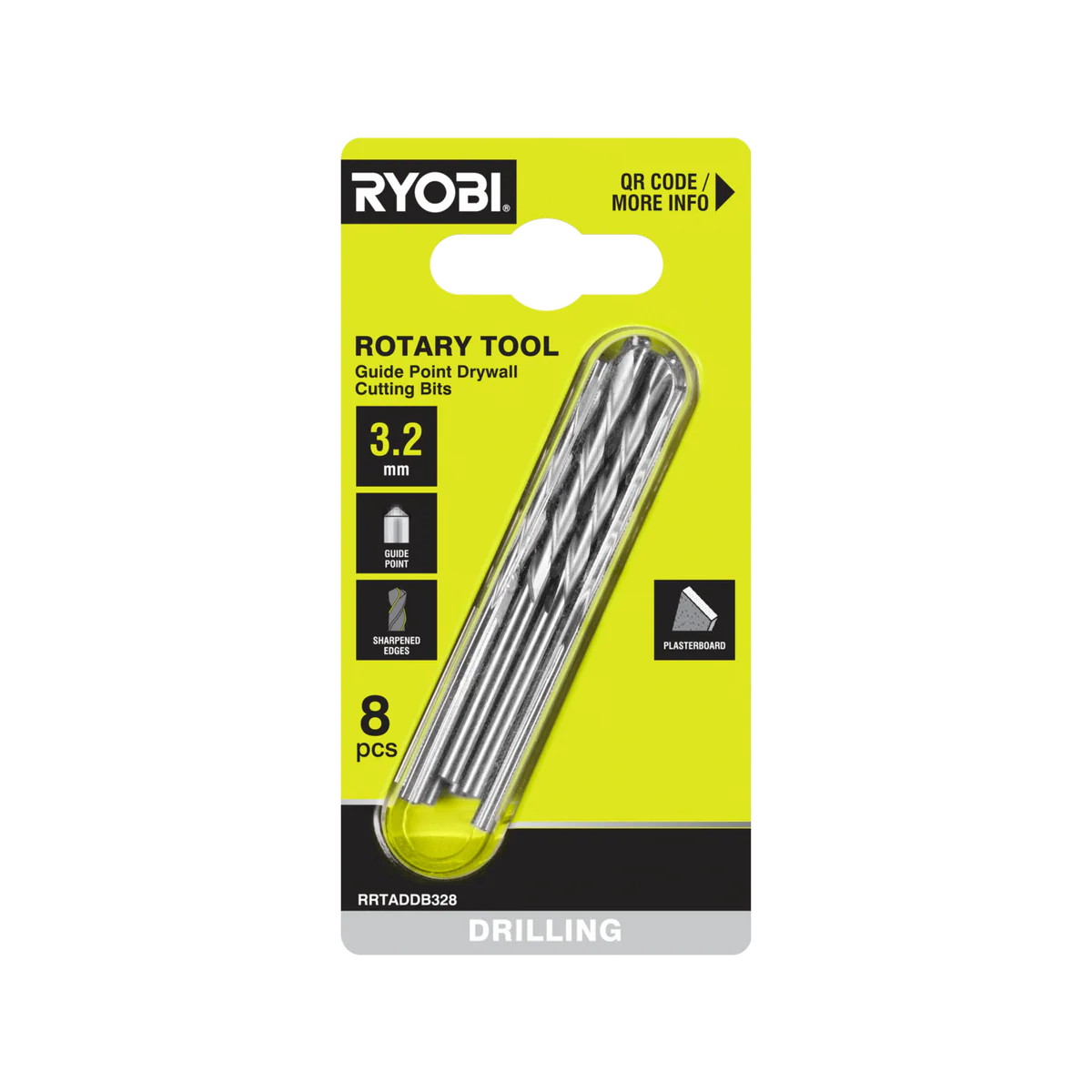 Ryobi Rotary Tool Drill Bit Set - 8 Piece 3.2mm - Guide Point Precision