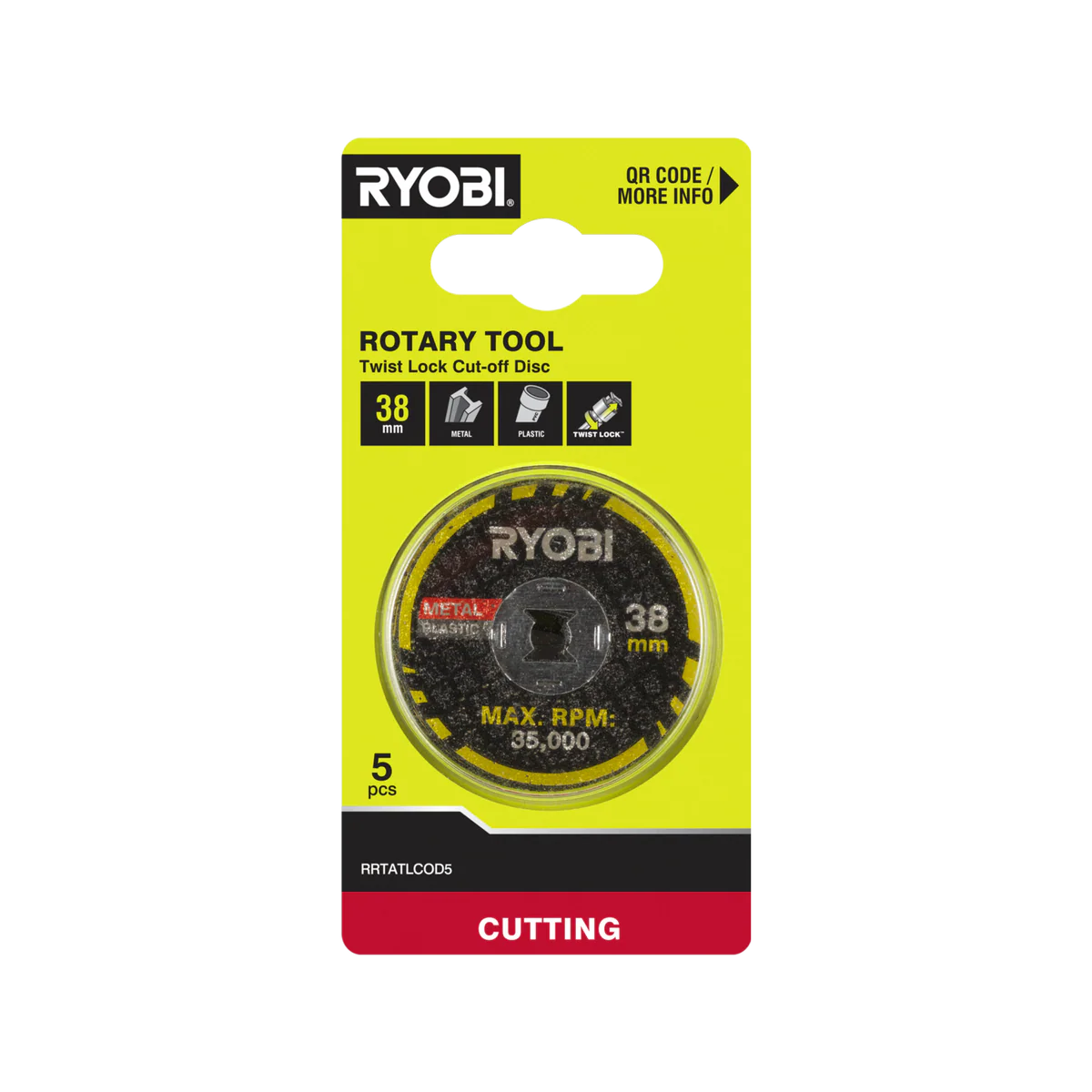 Ryobi Rotary Twist Lock Cutting Disc 5 Pack - 38mm - Fine Cuts - Metal & Plastic