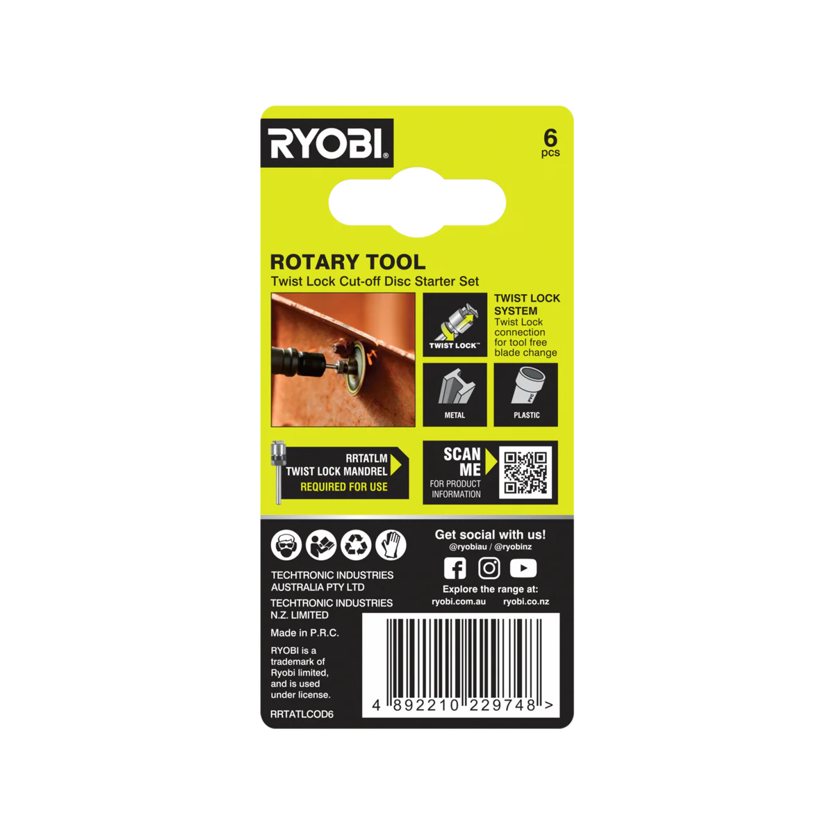 Ryobi Rotary Twist Lock Cutting Disc Starter Set - 6 Piece - 38mm - High Speed - Image 2
