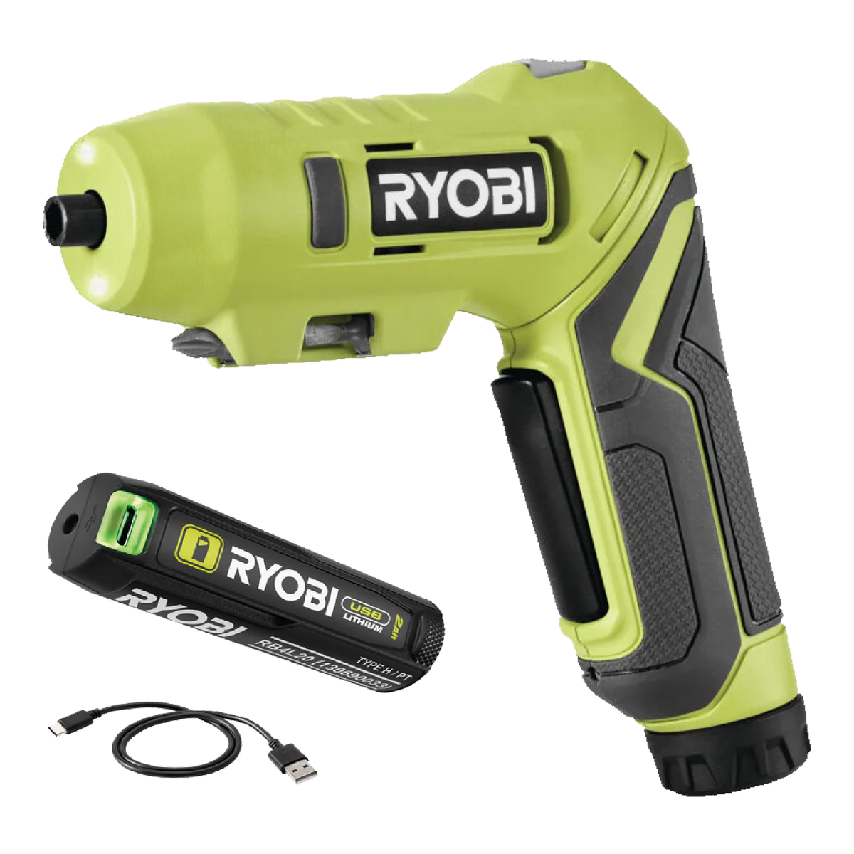 Ryobi USB Lithium Twist Grip Screwdriver 2Ah Kit - 152mm x 44mm x 164mm - LED Light - Adjustable Handle