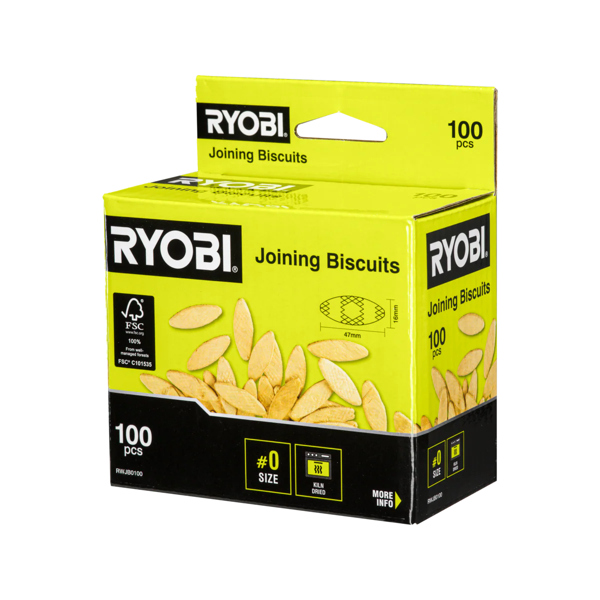 Ryobi Wood Joining Biscuits No 0 - 100 Pack - 47mm x 1mm x 16mm - Durable
