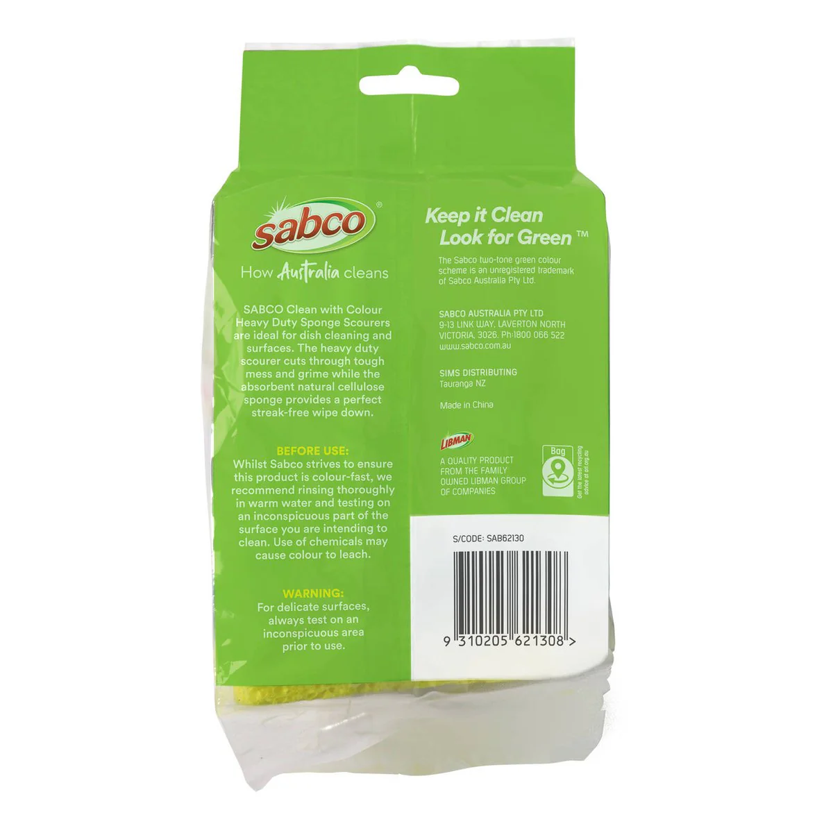 Sabco Clean Heavy Duty Sponge Scourer 6pk - 87mm x 180mm x 107mm - Streak-Free - Image 2