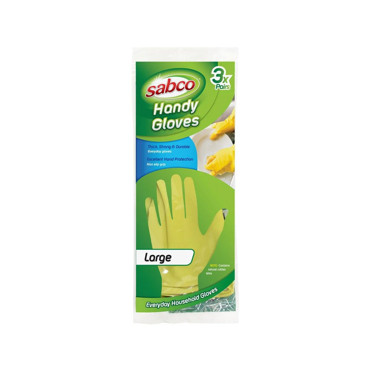 Sabco Latex Handy Gloves - Large - 3 Pairs - Cotton Lined - Non Slip
