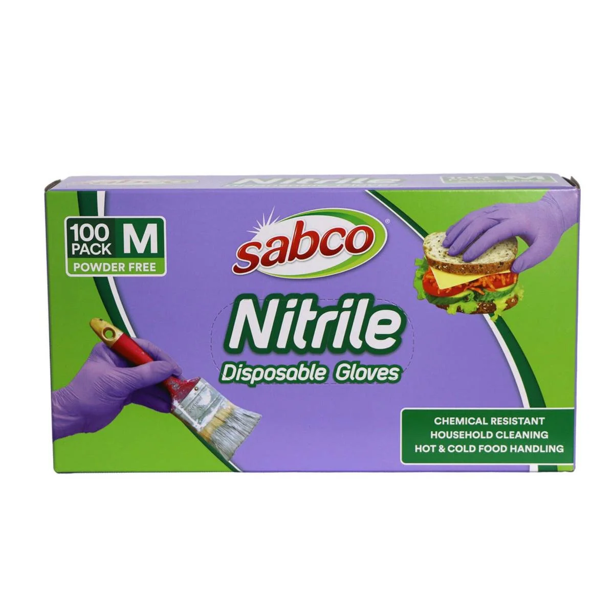 Sabco Nitrile Gloves - Medium - 100 Pack - Purple - Puncture Resistant