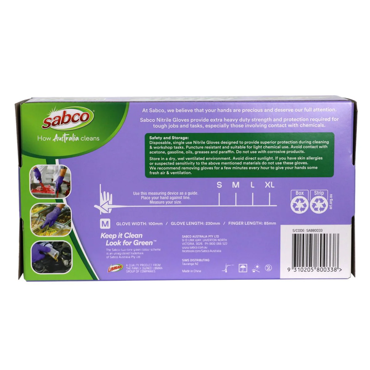 Sabco Nitrile Gloves - Medium - 100 Pack - Purple - Puncture Resistant - Image 2