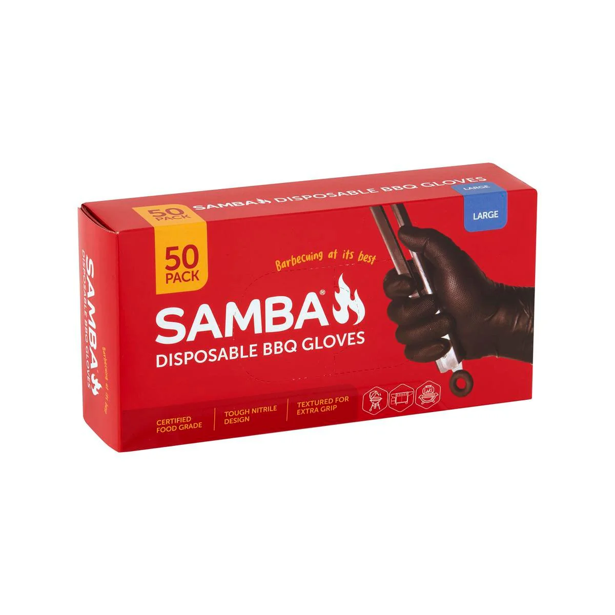 Samba Large Disposable BBQ Gloves - 50 Pack - Nitrile - Puncture Resistant - Enhanced Grip