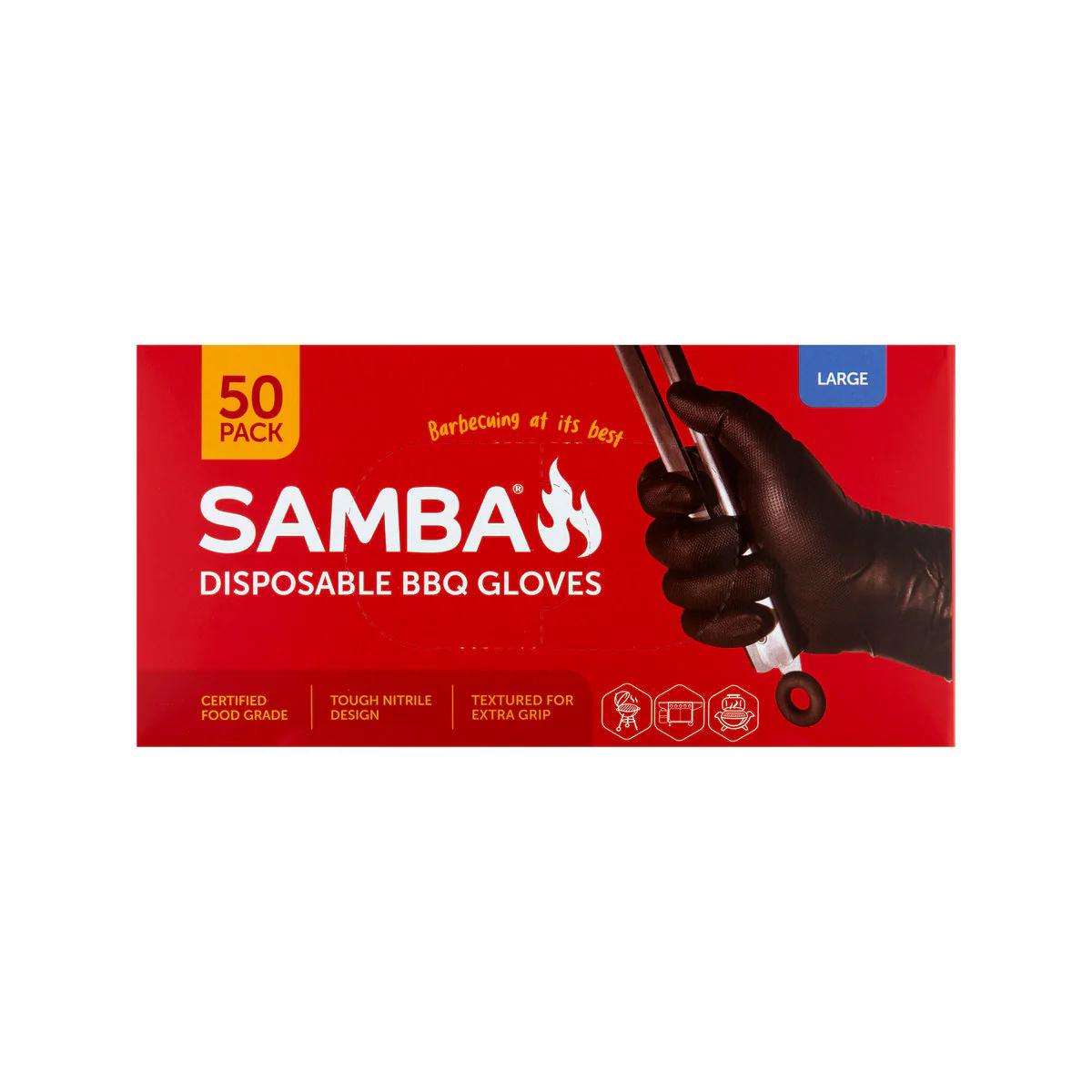 Samba Large Disposable BBQ Gloves - 50 Pack - Nitrile - Puncture Resistant - Enhanced Grip - Image 2