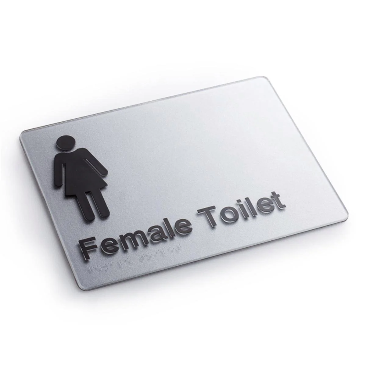 Sandleford Female Toilet Braille Sign - 180 x 235mm - Silver