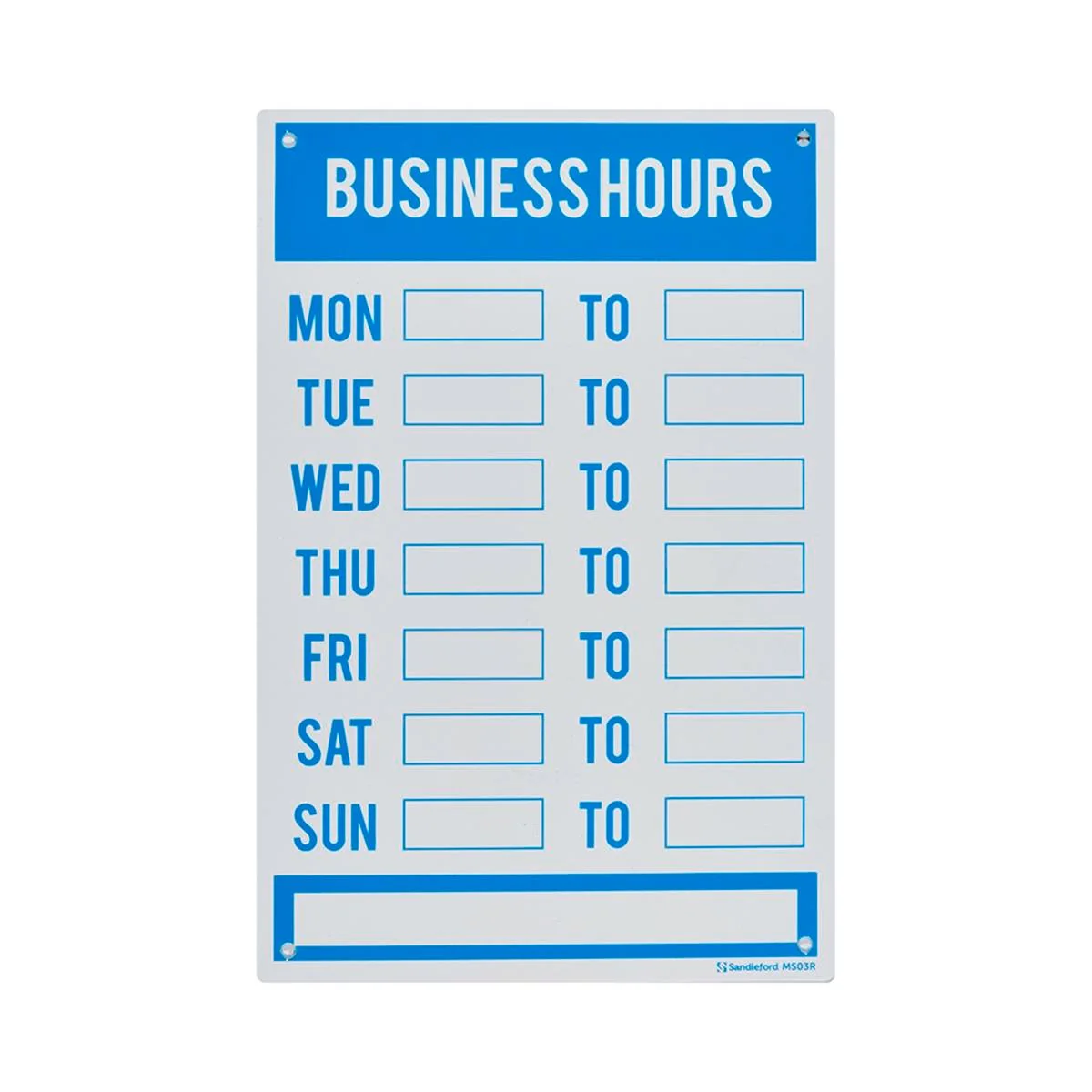 Sandleford Plastic Business Hours Sign - 300 x 200mm - White/Blue